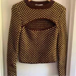 size medium Zara wine and chartreuse sweater with cutout